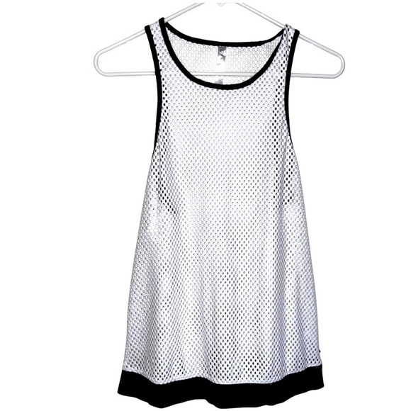 Fabletics Cayman Racerback Tank Top Soft White Mesh with Black Edges and Hem Med - Picture 1 of 7